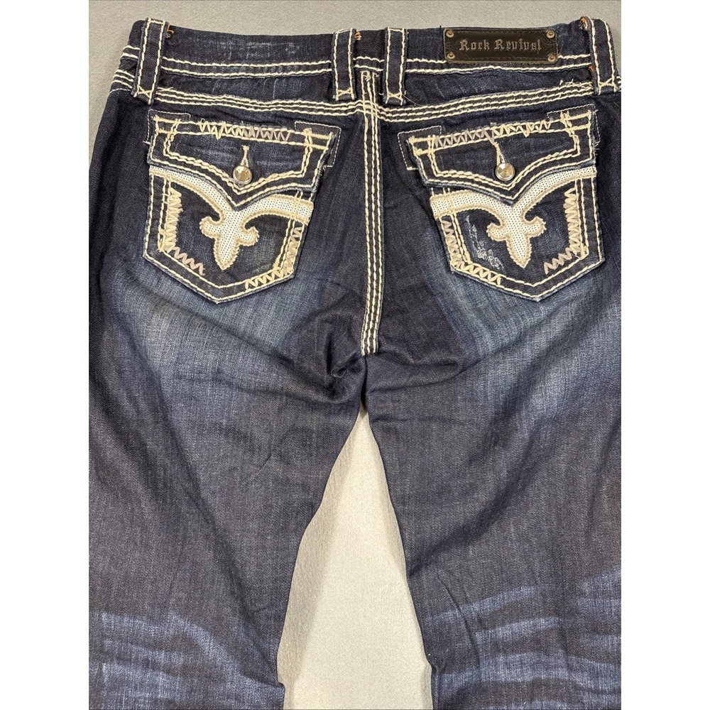 Rock Revival Serena Bootcut Jeans Womens 30 DARK THICK STITCH RHINESTONES